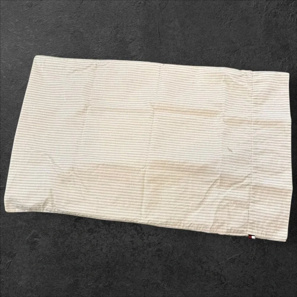 Tommy Hilfiger Twin Sheet Set Gray Stripe Cotton w Pillowcase  - Read‎